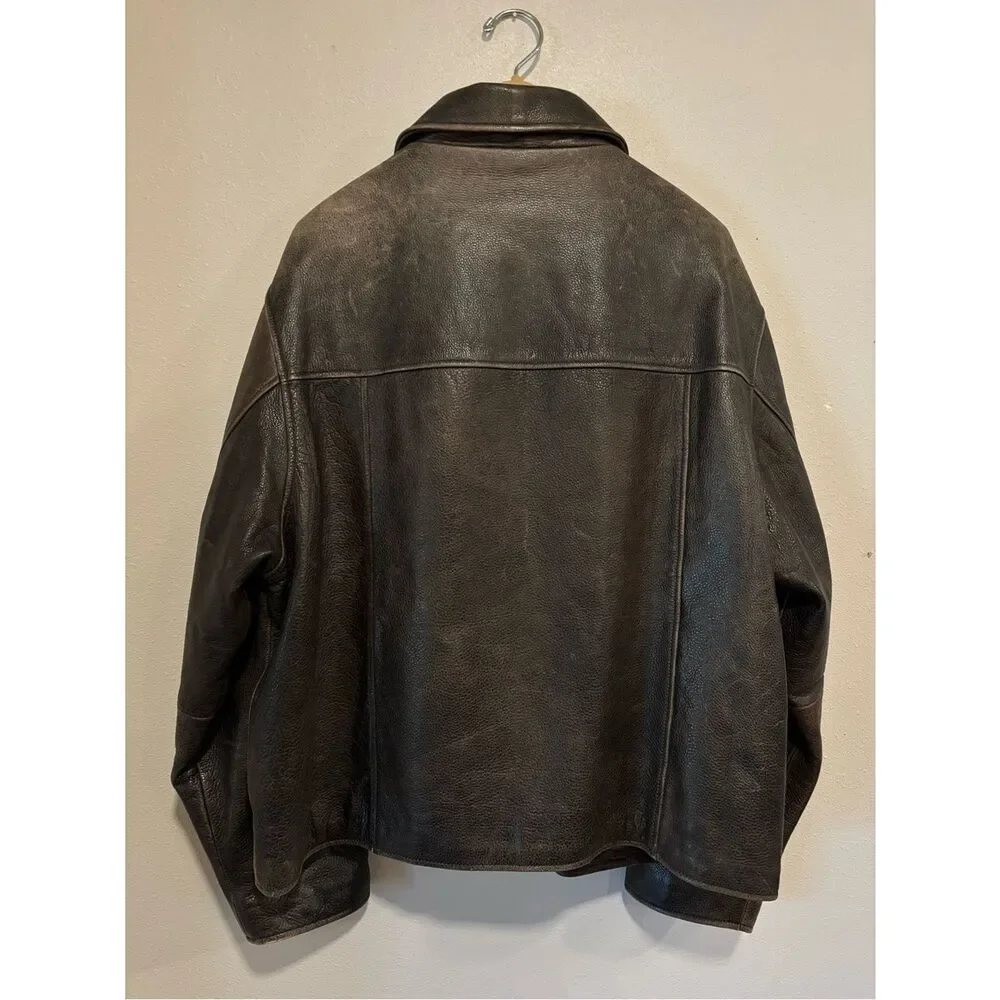 🧥 Eddie Bauer Distressed Leather Jacket Men’s Large Brown Vintage Style